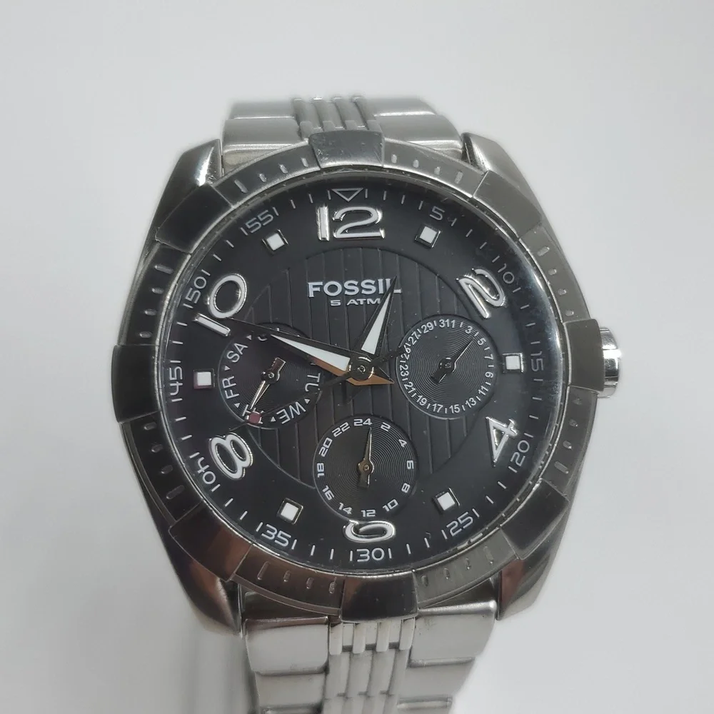 Fossil Watch ES2256 Chronograph Black Face Silver Stainless Steel Watch
